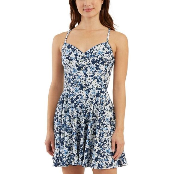 Bcx Juniors' Printed Eyelet Fit & Flare Dress - Picture 1 of 3